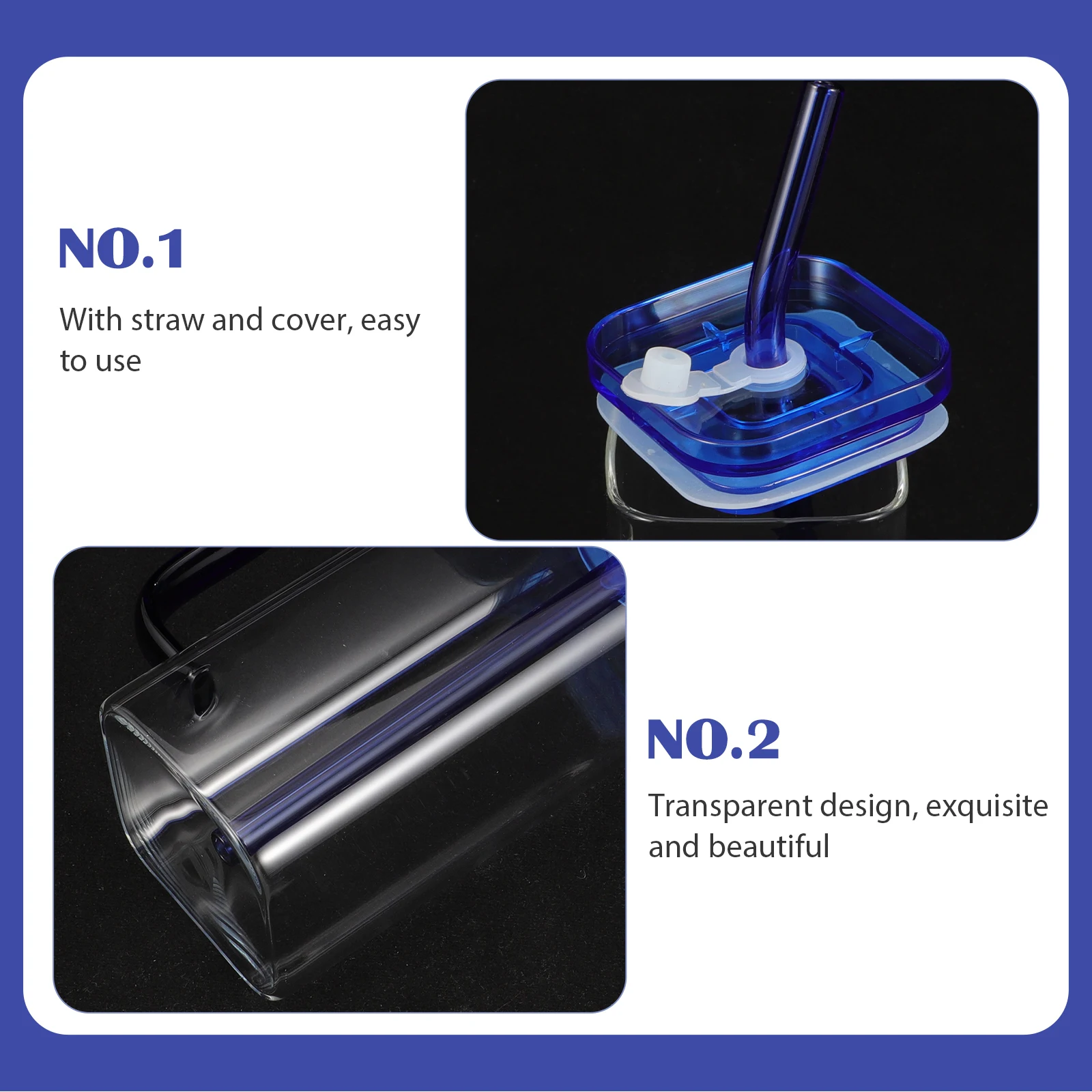 

1Set High Borosilicate Glass Square Cup Transparent Design Handle Straw Iced Coffee Smoothies Cocktail Drinking Glass Can Gift