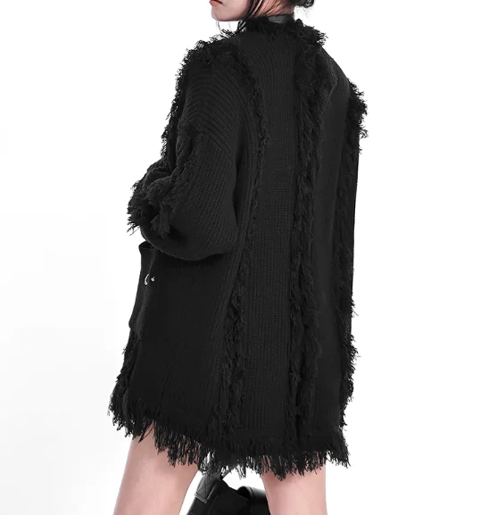 Mode Veelzijdige Kwastje Persoonlijkheid Donkere Street Style Trui Vest Lente Herfst Nieuwe Lange Mouw Cool Retro Gebreide Top