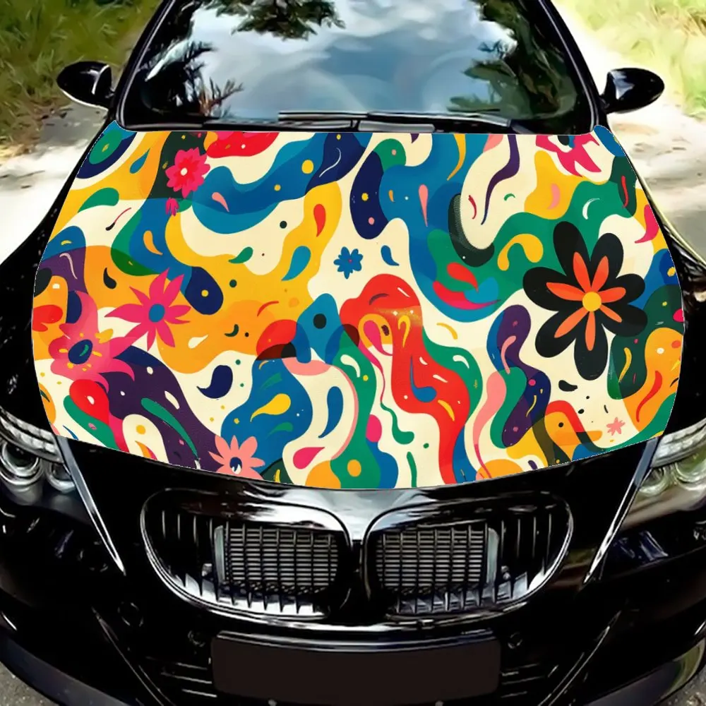 

Bohemian Colorful Trippy Pattern Car Hood Wrap Color Vinyl Sticker Truck Graphic Bonnet DIY Auto Accessories Decor Decal Gift