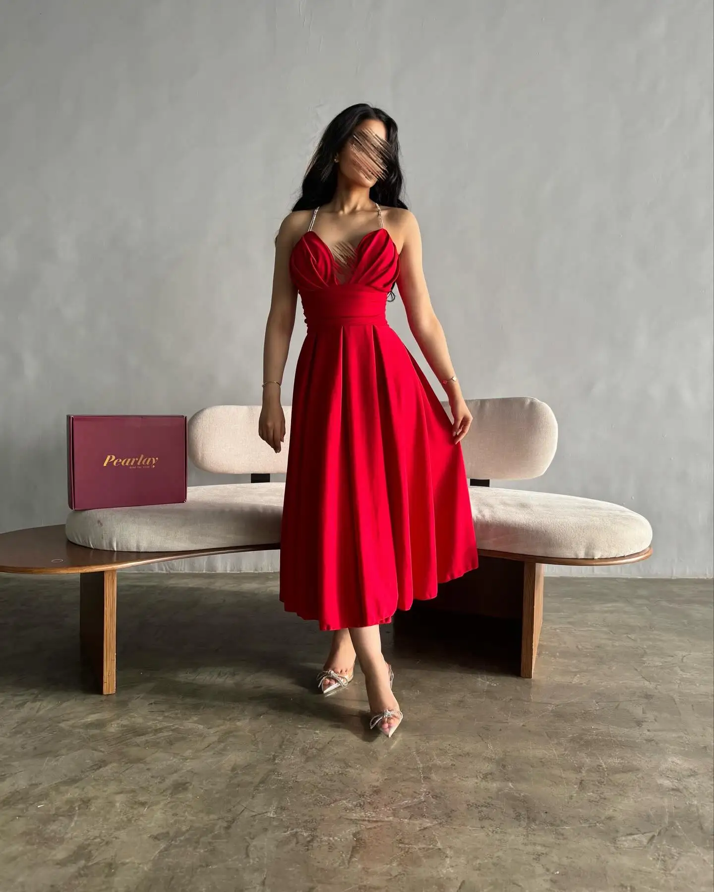 Customized Jersey A-Line Spaghetti Straps Evening Dress Strapless Tea Length Red Temperament Party Gowns Saudi Arabia 2024