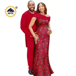 Dashiki vestidos largos con estampado africano para mujer, ropa para parejas a juego, conjuntos de camisa y pantalón Bazin Riche, fiesta de boda, 24C006