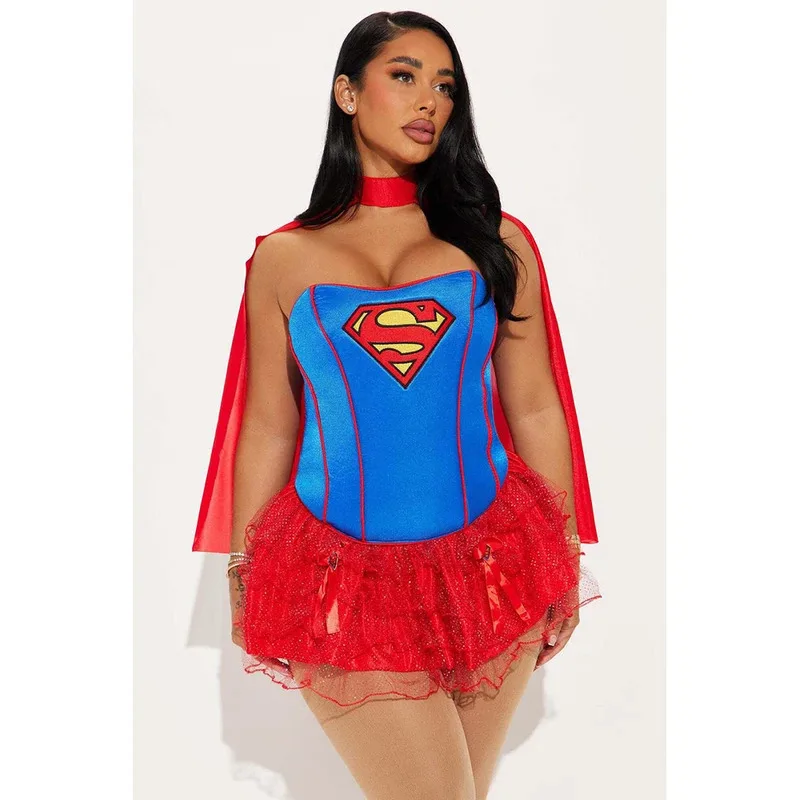 أزياء الهالوين الجديدة للنساء مع عباءة Supergirl Cosplay Holiday Purim للبالغين والأطفال وحفلات أعياد الميلاد
