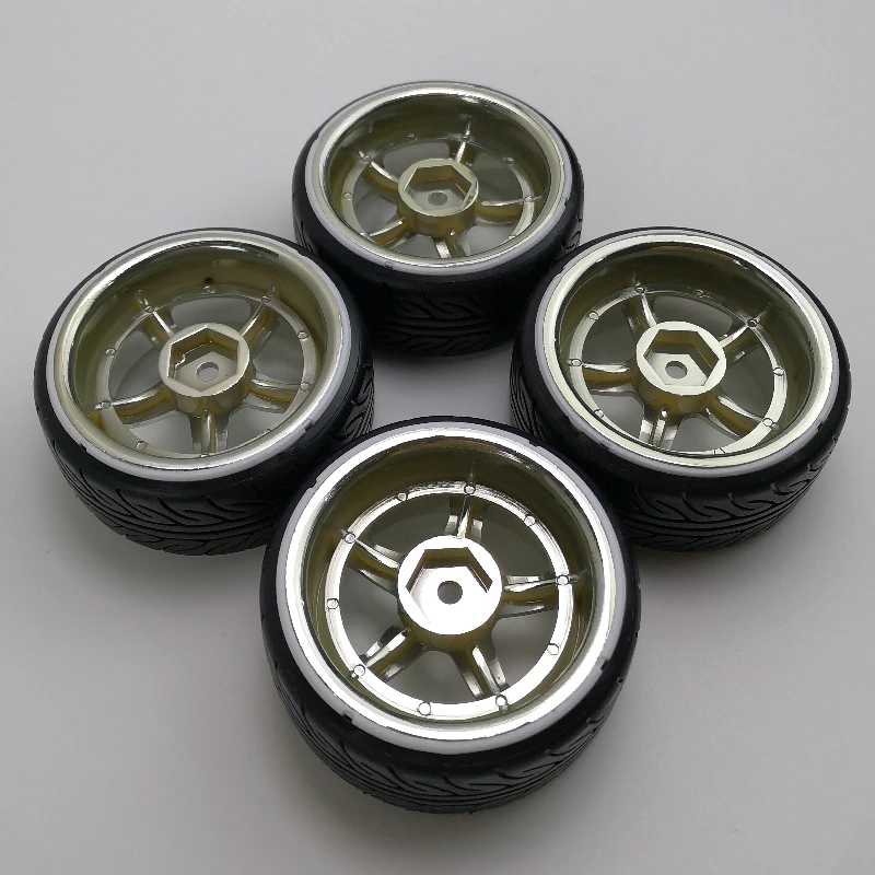 4pcs 6/9mm Offset 1/10 Scale Plastic Wheel Rim with Hard Plastic Tires with Soft Insert RC Car Drift On Road Touring Model Hobby