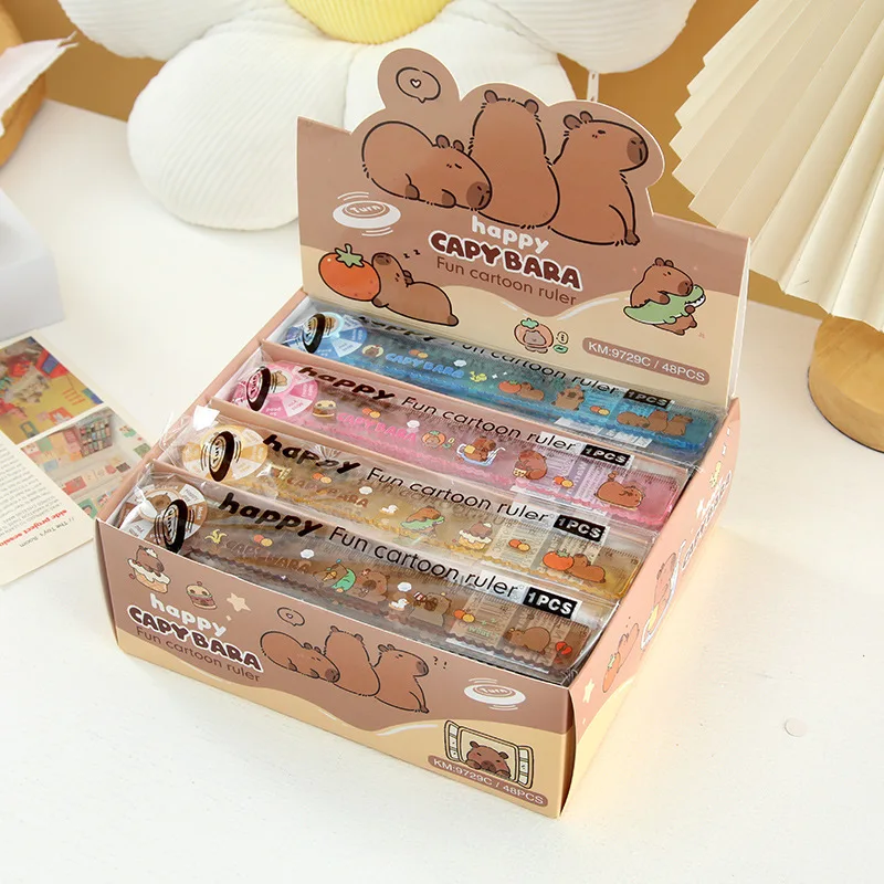 12 Pcs New Capybara Rotary Music Cartoon Straight Ruler Student 15cm Straight Ruler Drafting Supplies
