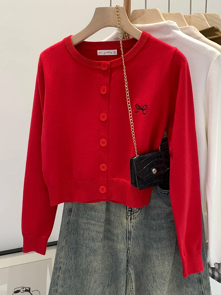 Korean Style Knitted Cardigan Women's Blue Sweater Unique Beautiful Top for Small Figures Autumn New Arrival Commute Fashion