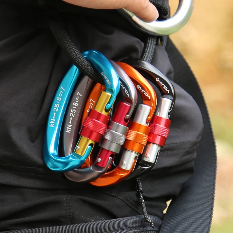 25KN Mountaineering Caving Rock Climbing Carabiner D Shaped Safety Master Screw Lock Buckle Camping Keyring 6 Colors