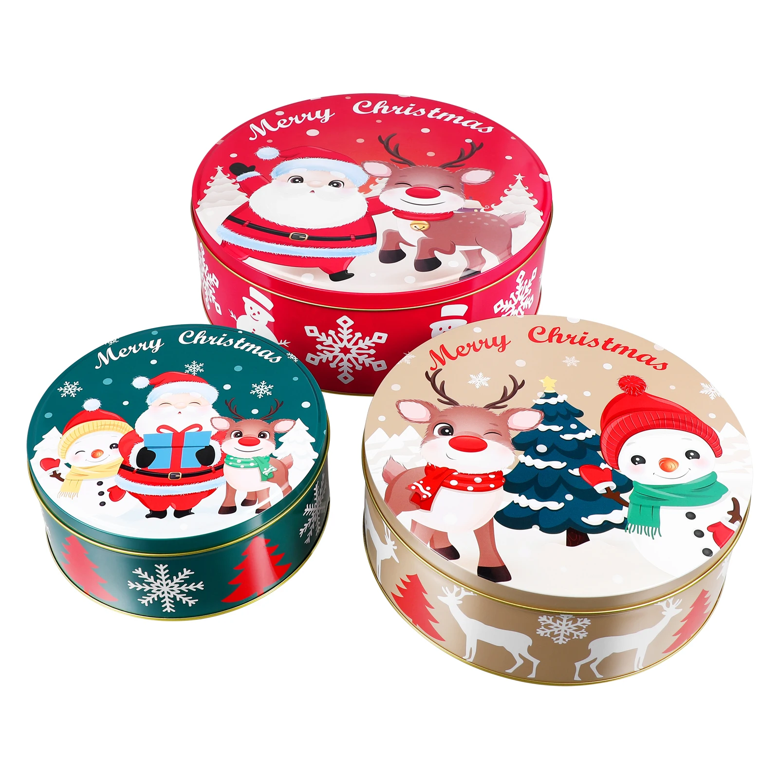 

Christmas Tinplate Gift Boxes Premium Quality Metal Cookie Boxes Storage Round Xmas Decor Santa Theme Various Sizes Party