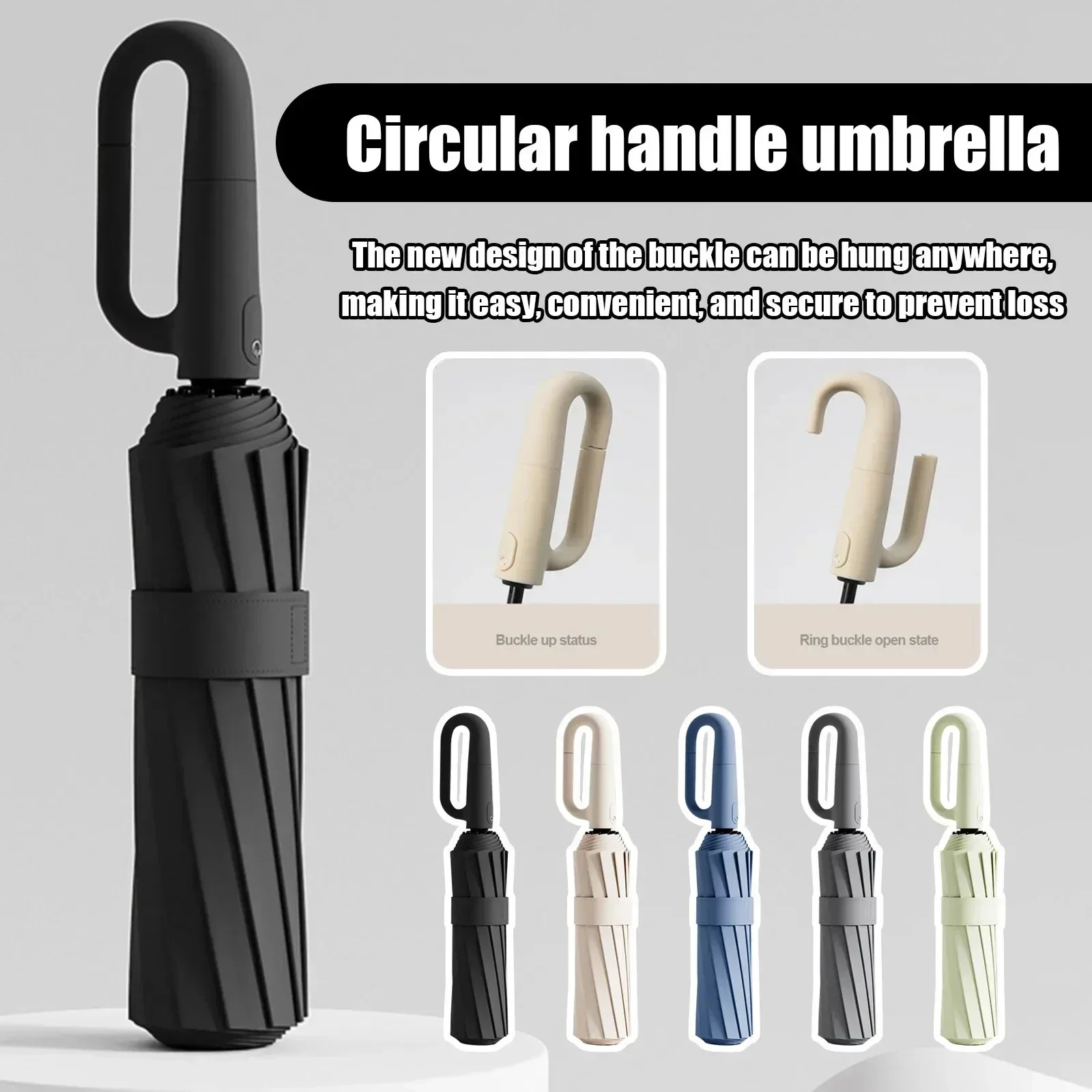 Ring Buckle Design Automatic Folding Umbrella for Men Extra Large Reinforced Wind & Rain-resistant Sunshade UV Umbrellas