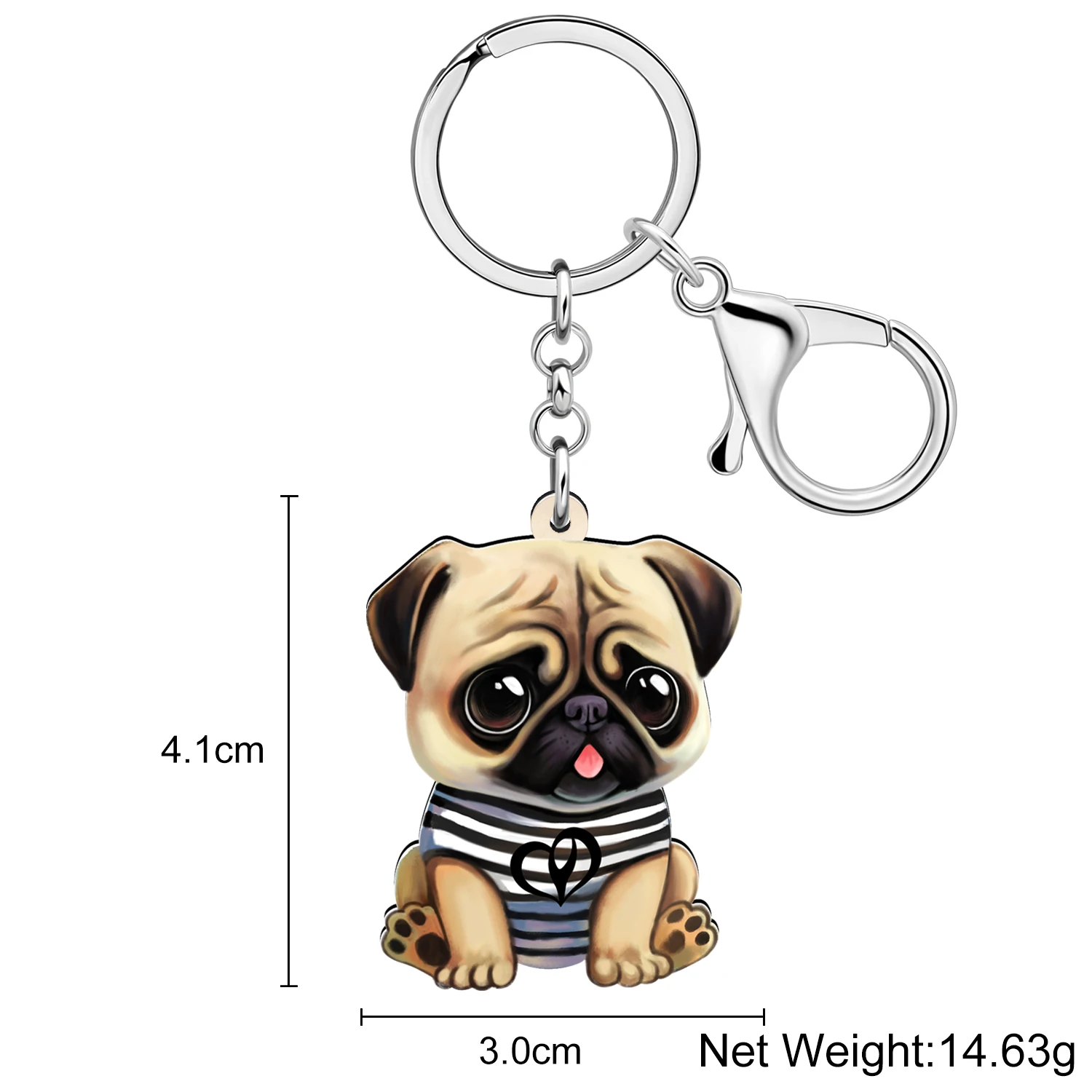 BONSNY Acrylic Cute Big Eyes Pug Dog Puppy Keychains Key Chain Doggy Pets Key Ring For Women Kid Purse Bag Gifts Accessories