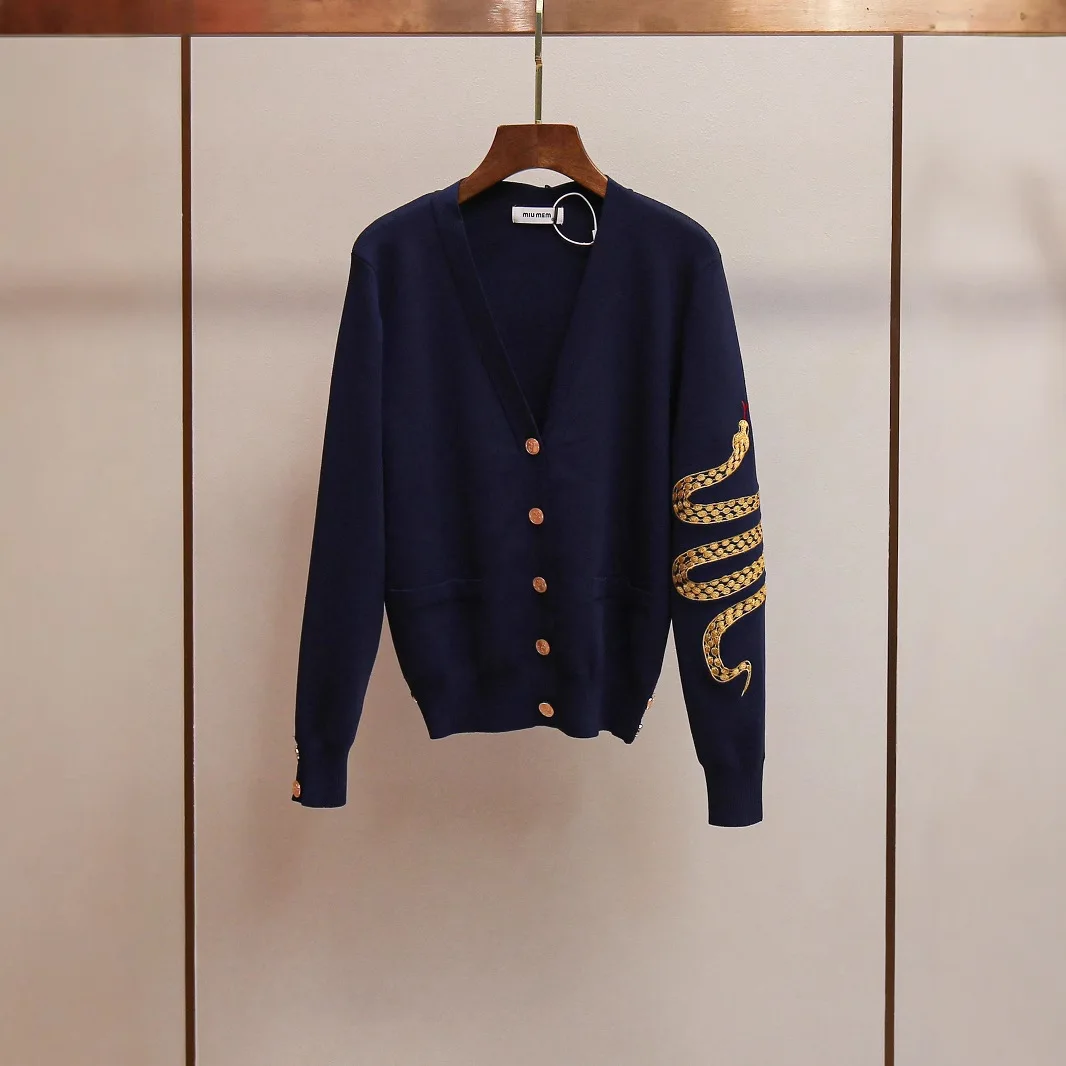 

MaSande High-End Women's Faionable Knitted V-Ne Sweater Spring New Design Heavy Embroidery Long Sve Open Cardigan