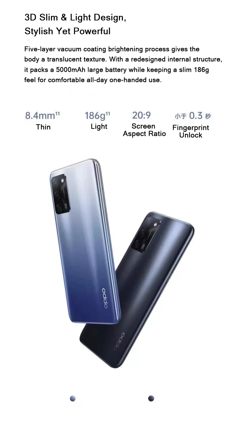 5G LTE OPPO A55 6.52" Display 8+256GB 13MP AI Main Cam 5000mAh Battery 18W Fast Charge New Arrival Dual SIM Unlocked Smartphone