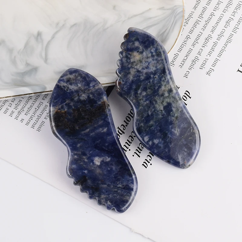 2 Pcs Sodalite Small Gua Sha Tool Face Massage Head Neck Care Natural Stone New Style Sawtooth Scraping Board Beauty Product