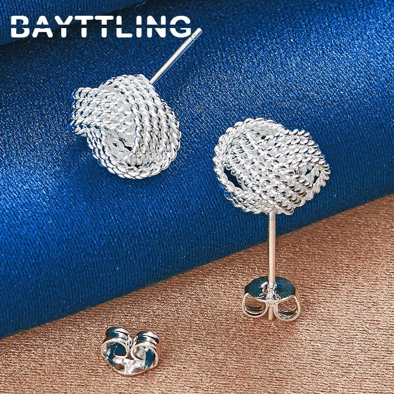 Neue 925 Sterling Silber 10mm Kugel geknotete Ohr stecker für Frauen Mode Ohrringe Freundinnen besten Geschenk Schmuck Accessoires