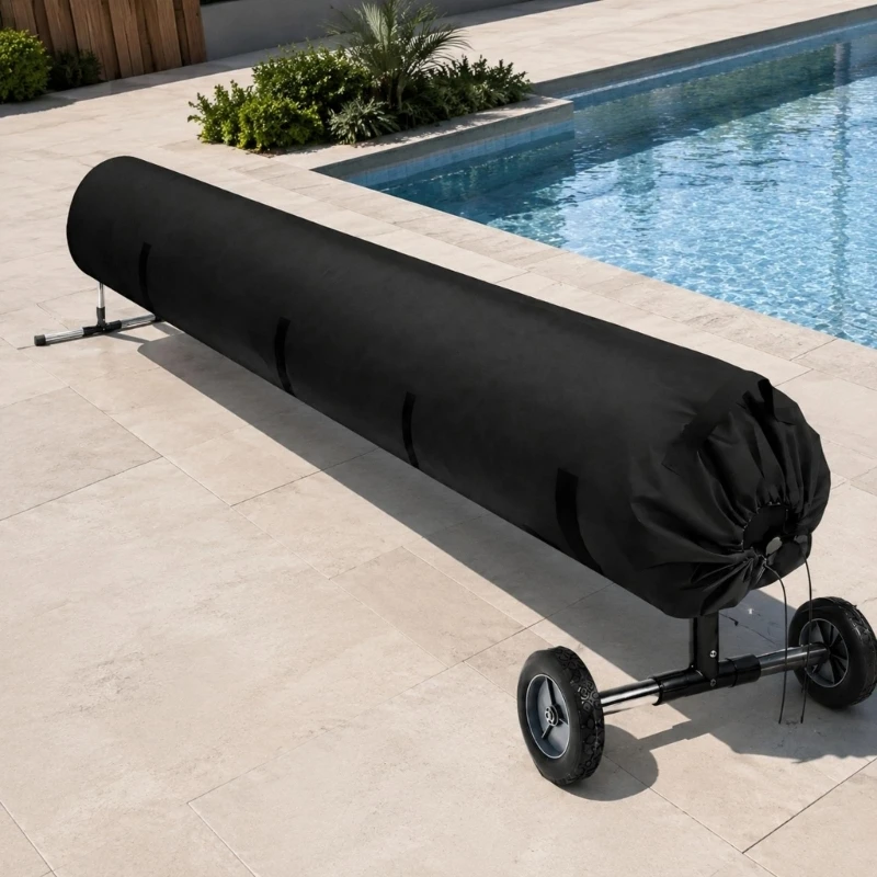 Pool Solar Blanket Winder Cover, 420D Fabric with Waterproof-Coated Outer Layer, End Cords, and Side Fasteners