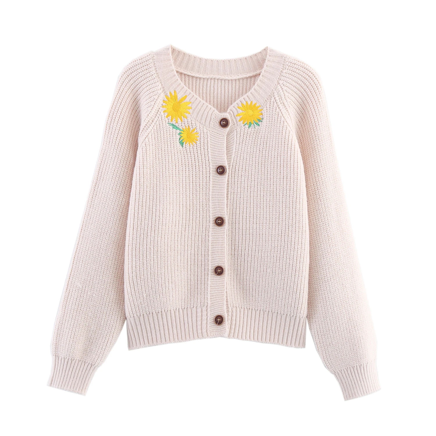 

Taop&Za Women's Clothing New Autumn Products Elegant Temperament Versatile Sunflower Embroidered Knitted Long Sleeve Jacket