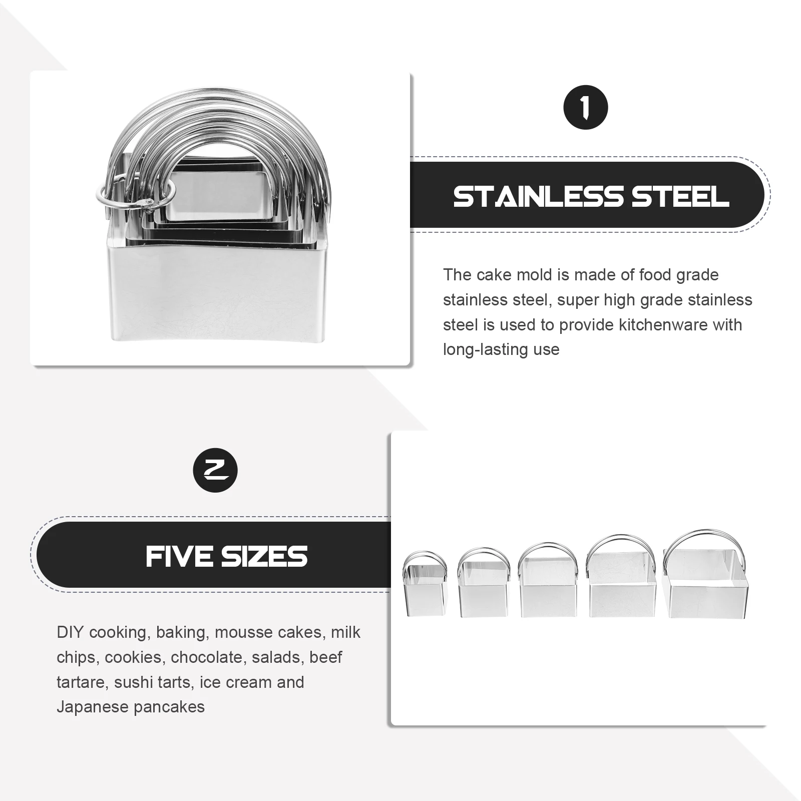 

5pcs Stainless Steel Cookie Square Baking Molds Metal Dough Cutters For Home Kitchen Bakery Cookie Shaping Mold Biscuits