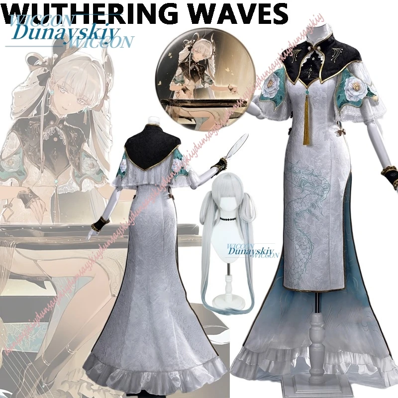 

Game Wuthering Waves Melody Series Jinhsi Cosplay Costume Full Set Wig Round Badge Outfit Halloween Comic Con