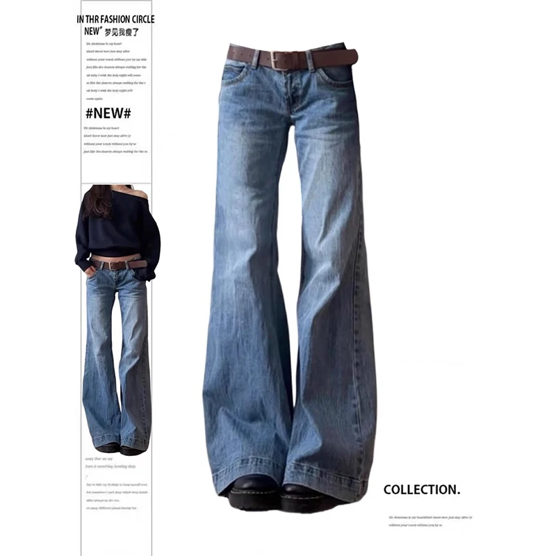 YIBASHU Herfst Vrouwen Vintage Oud Geld Baggy Flare Jean Japanse Y2K Streetwear Denim Broek Grunge Bell-Bottom High Street Korea