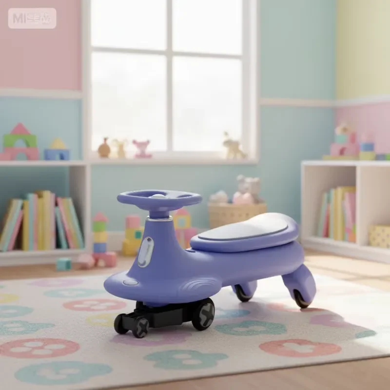 Kids Swing Four Wheel Ride on Car with LED Flashing Wheels No Battery Required Twist Turn Wiggle Movement Steer Plastic Toy