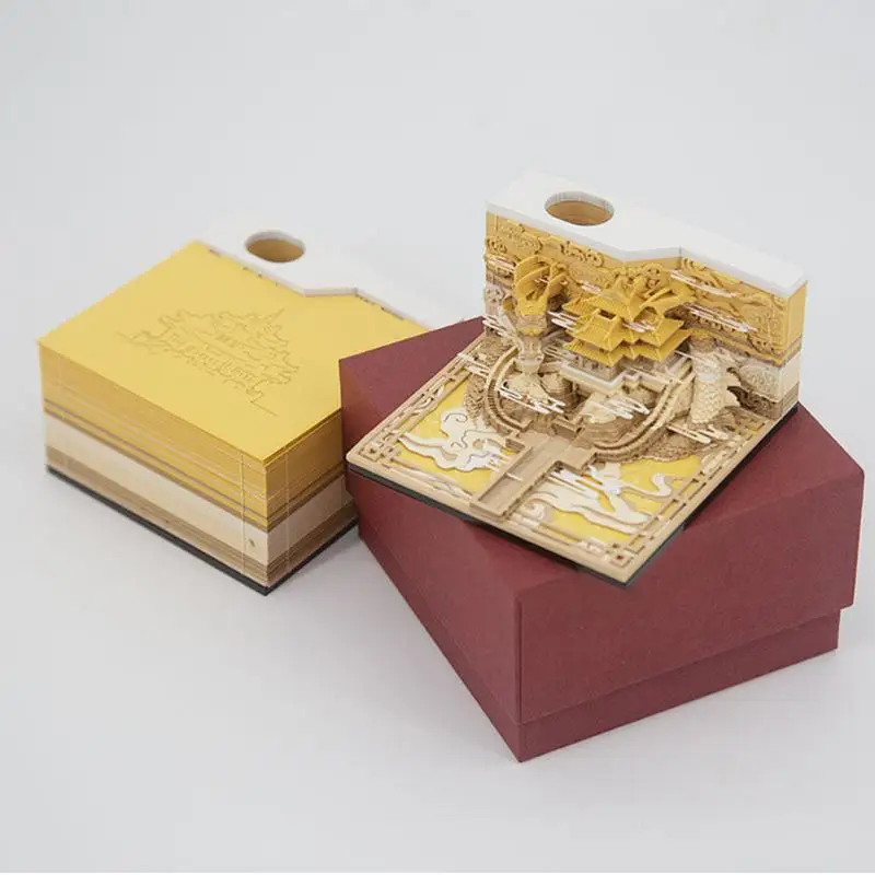 3D Paper Sculpture Stereoscopic Sticky Notes Flying Dragon in Heaven Calendar Decoration Forbidden City Sticky Note Book