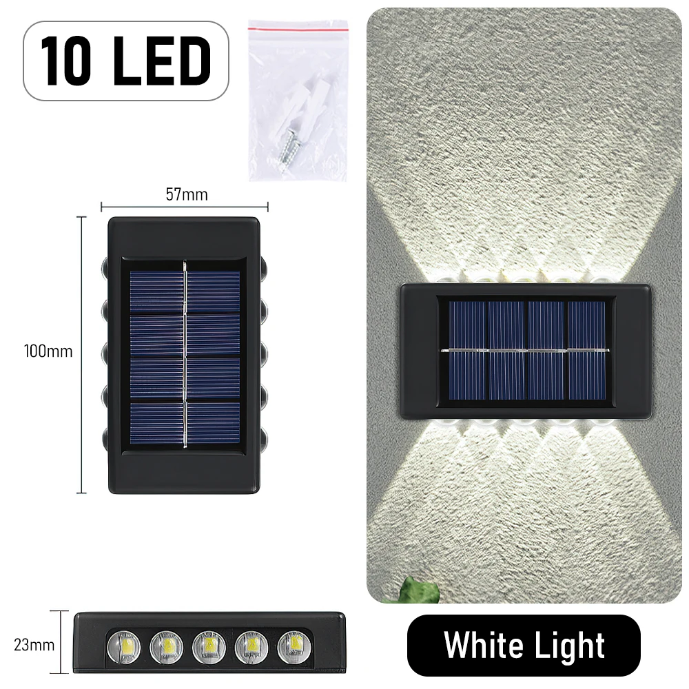 10-LED-wandlamp op zonne-energie Buiten waterdicht op zonne-energie Licht omhoog en omlaag verlichten huis tuin veranda tuindecoratie - afbeelding 1