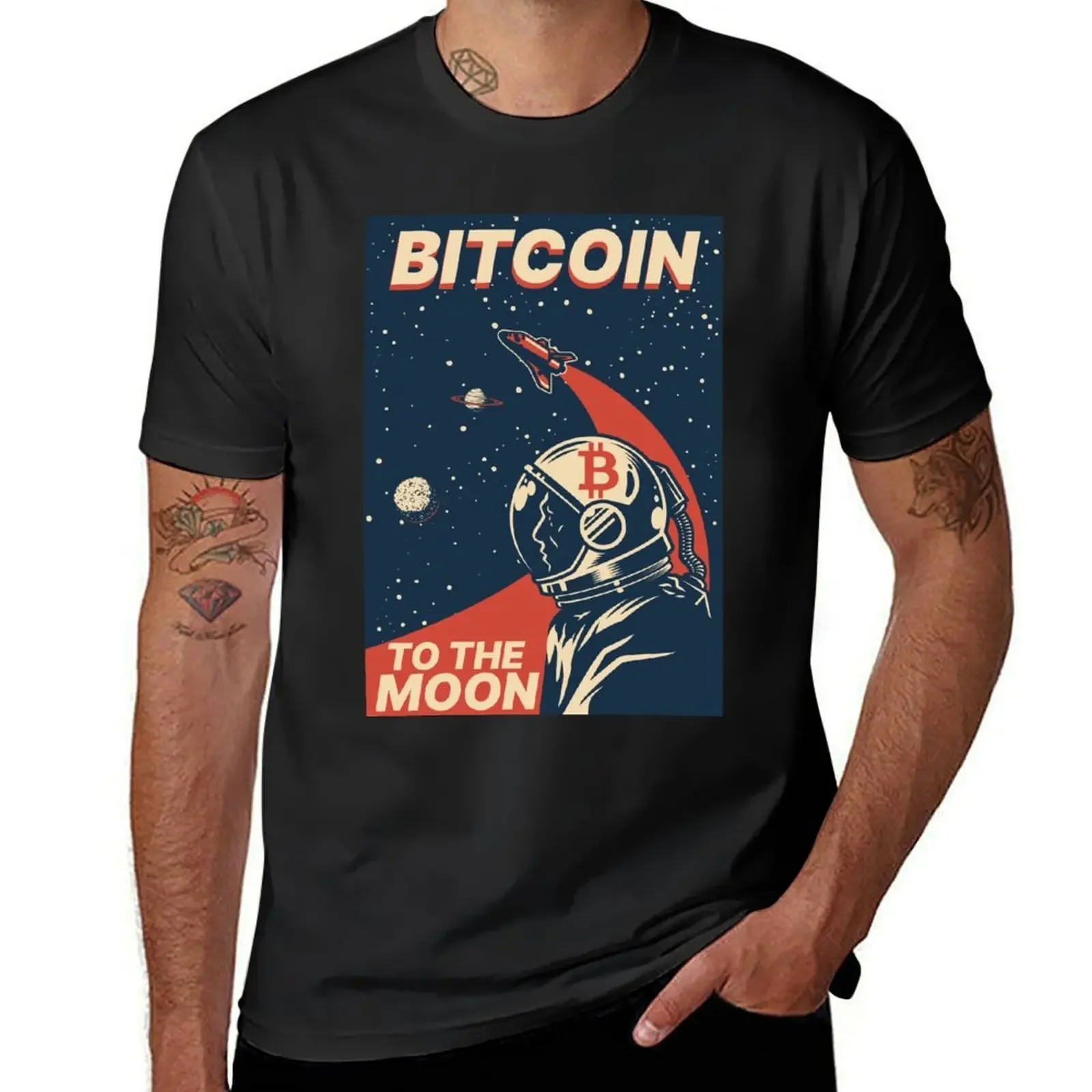 Bitcoin Cryptocurrency To The Moon Space Poster T-Shirt essential t shirt graphic t shirt vintage summer shirt men clothing