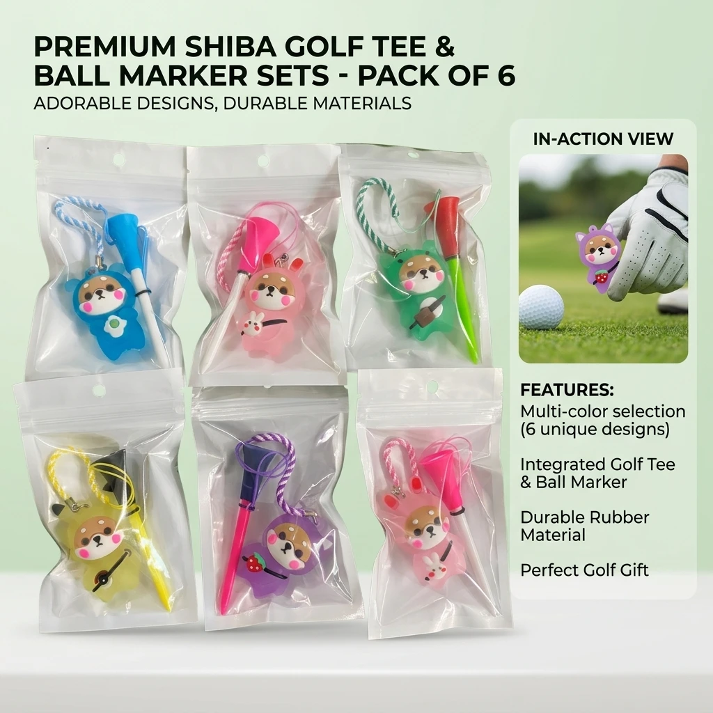 Golf Rubber Tees With Flashing Light Glow In The Dark Holder W/ Prevent Golf Cartoon Rope Loss Golf Accessories Braided Dog