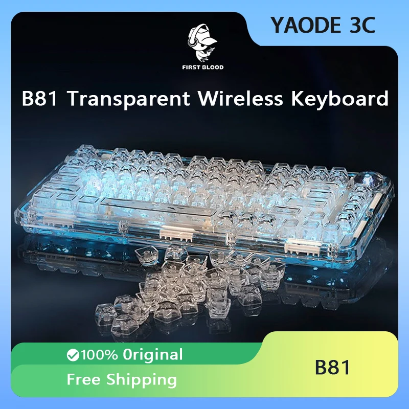 Firstblood B81 Mechanical Keyboard Transparent 81key Tri Mode 2.4G/USB/Bluetooth Wireless Hot Swap RGB Gaming Keyboard PC Office