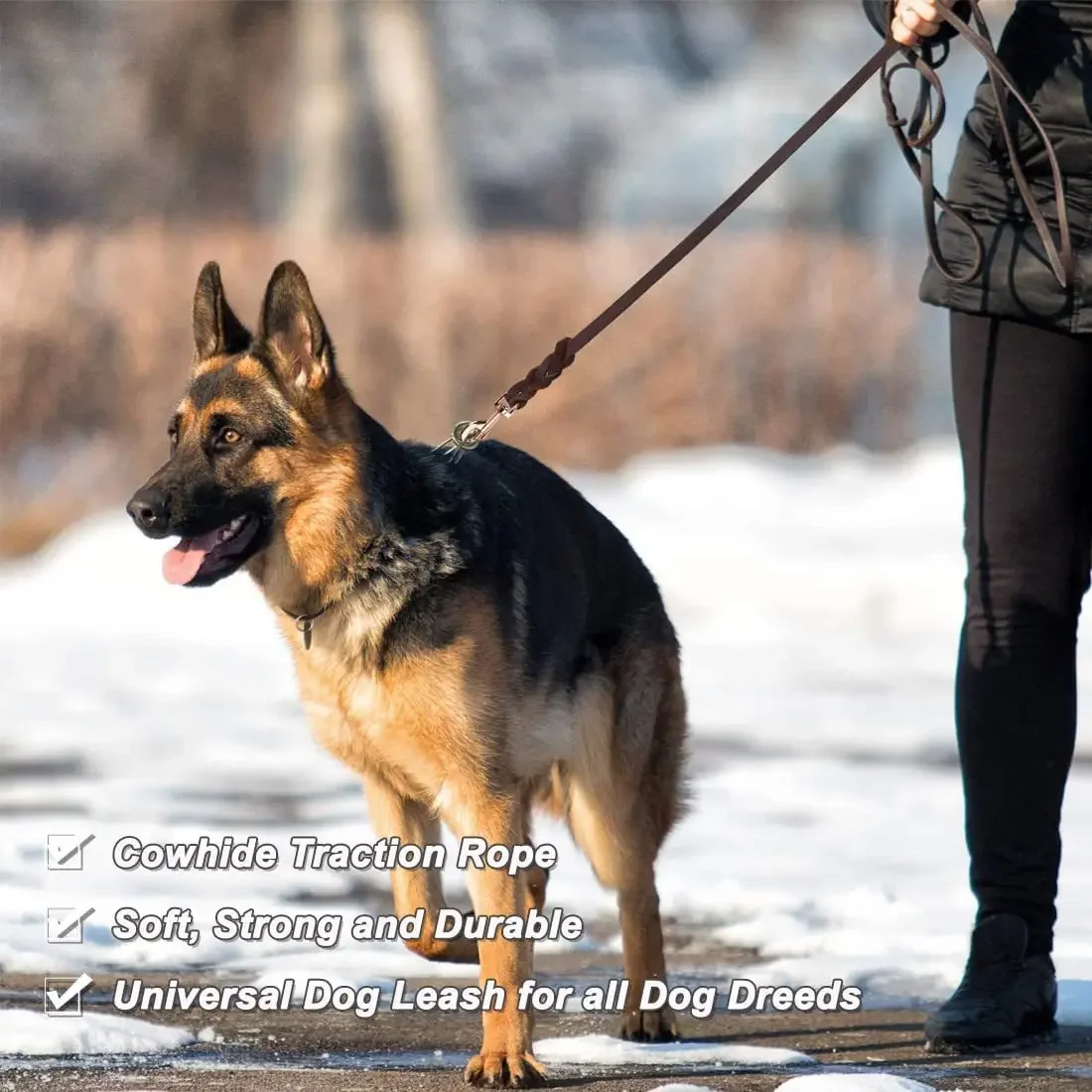 Hundeleine aus echtem Leder, lange Leinen für Hunde, geflochtenes Haustier-Walking-Training führt braun-schwarze Farben für mittelgroße und große Haustiere – Detail 18