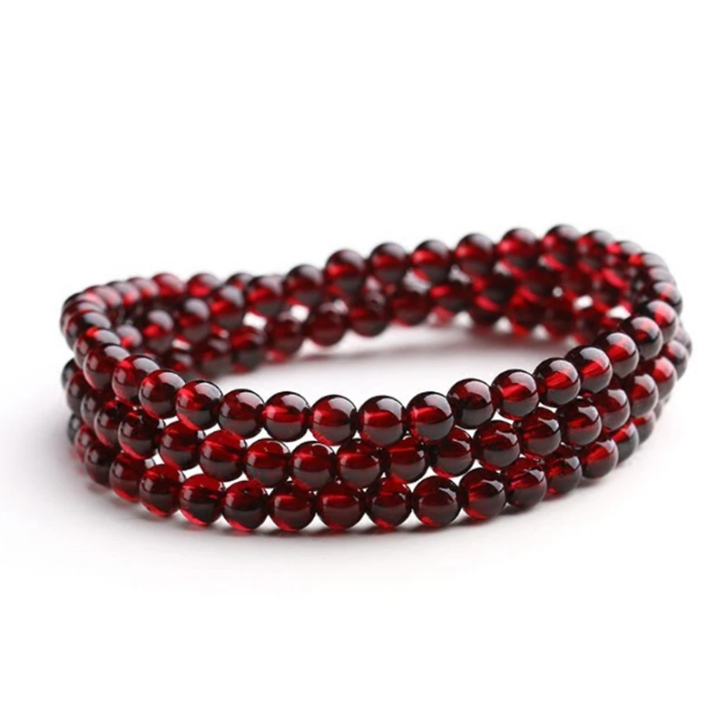 Natural Genuine Goods Wine Red Garnet Bracelet Multi-Layer Crystal round Beads Ornament Men's and Women's Bracelets Three Rings