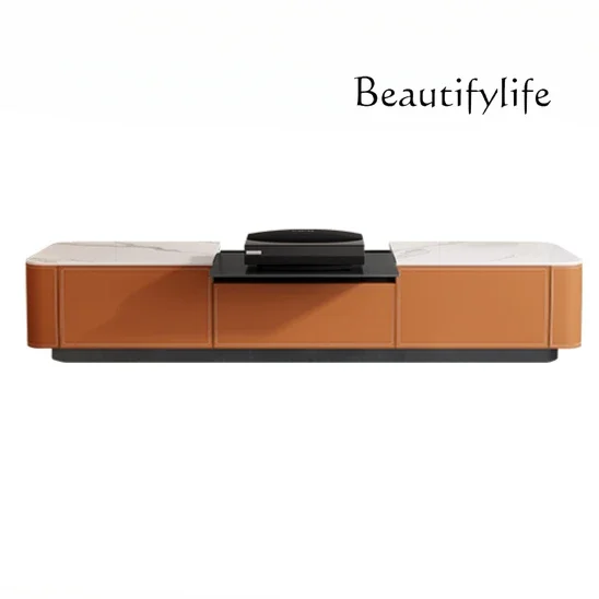 TV cabinet modern small apartment household extended electric telescopic intelligent projector saddle leather floor cabinet