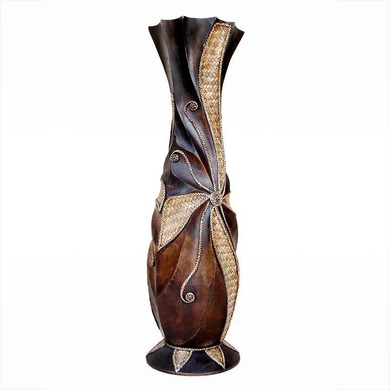 Floor-to-ceiling large vase living room ornament flower arrangement, solid wood simple dry vase creative retro, home decoration