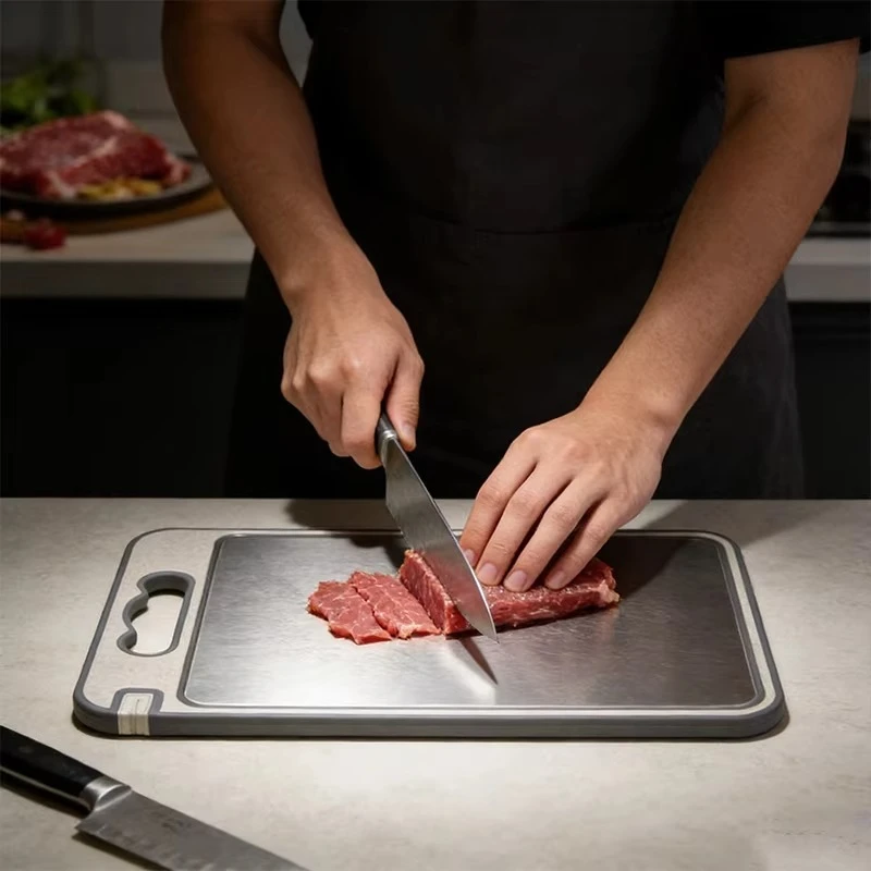 Stainless Steel Cutting Board for Kitchen Food-Grade Diamond-Pattern Large Chopping Board Non-Slip Double Sided Cutting Board