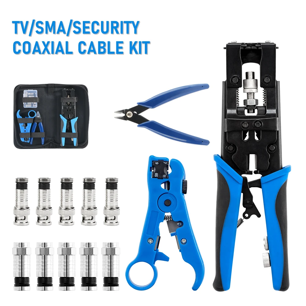 Zestaw narzędzi do instalacji kamer CCTV Szczypce kompresyjne do złącza F/BNC/RCA RG-58/59/62/6(3C/4C/5C) Zestaw do ściągania izolacji