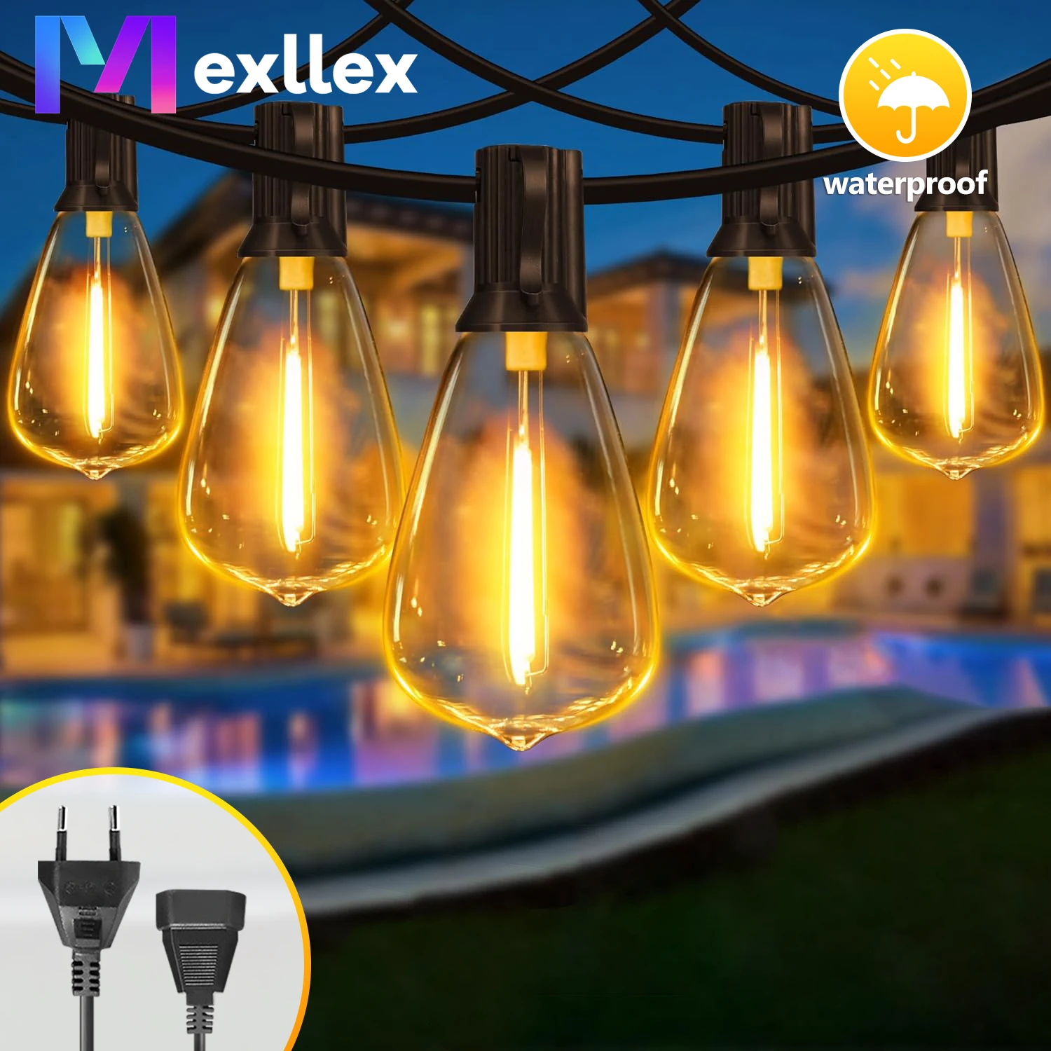 

14M/26M ST38 LED Outdoor Bright Patio String Lights, 25pcs/50pcs IP44 Vintage Bulbs, Retro Connectable Lamp for Garden, Balcony