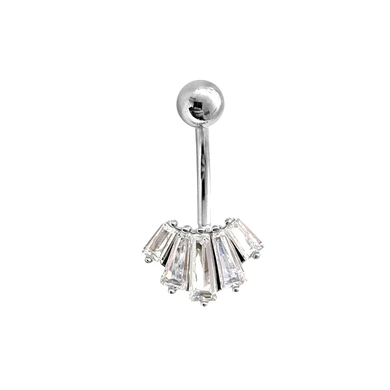 Flower Butterfly CZ Zircon Navel Piercing Windmill Peacock Ladder Gem Belly Button Ring 316L Surgical Steel 14G