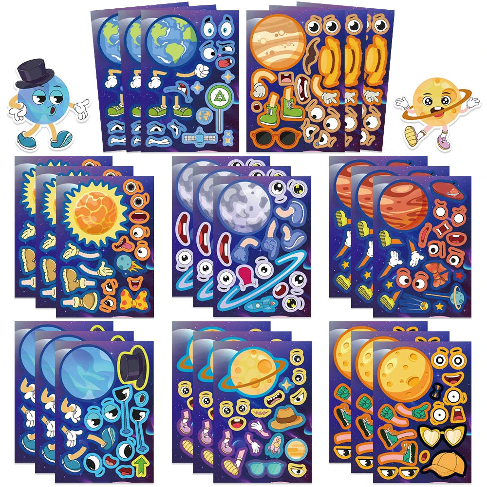 

32Sheets Fantasy Planet DIY Puzzle Cartoon Change Face Sticker Skate Guitar Fridge Suitcase Scrapbook Kid Girl Toy Girl Stickers