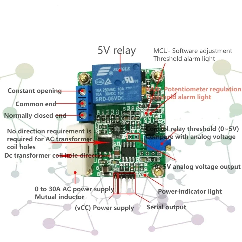 Sensor de corriente Hall WCS1800, módulo de detección de CA CC, protección contra sobrecorriente de salida de puerto serie 30A