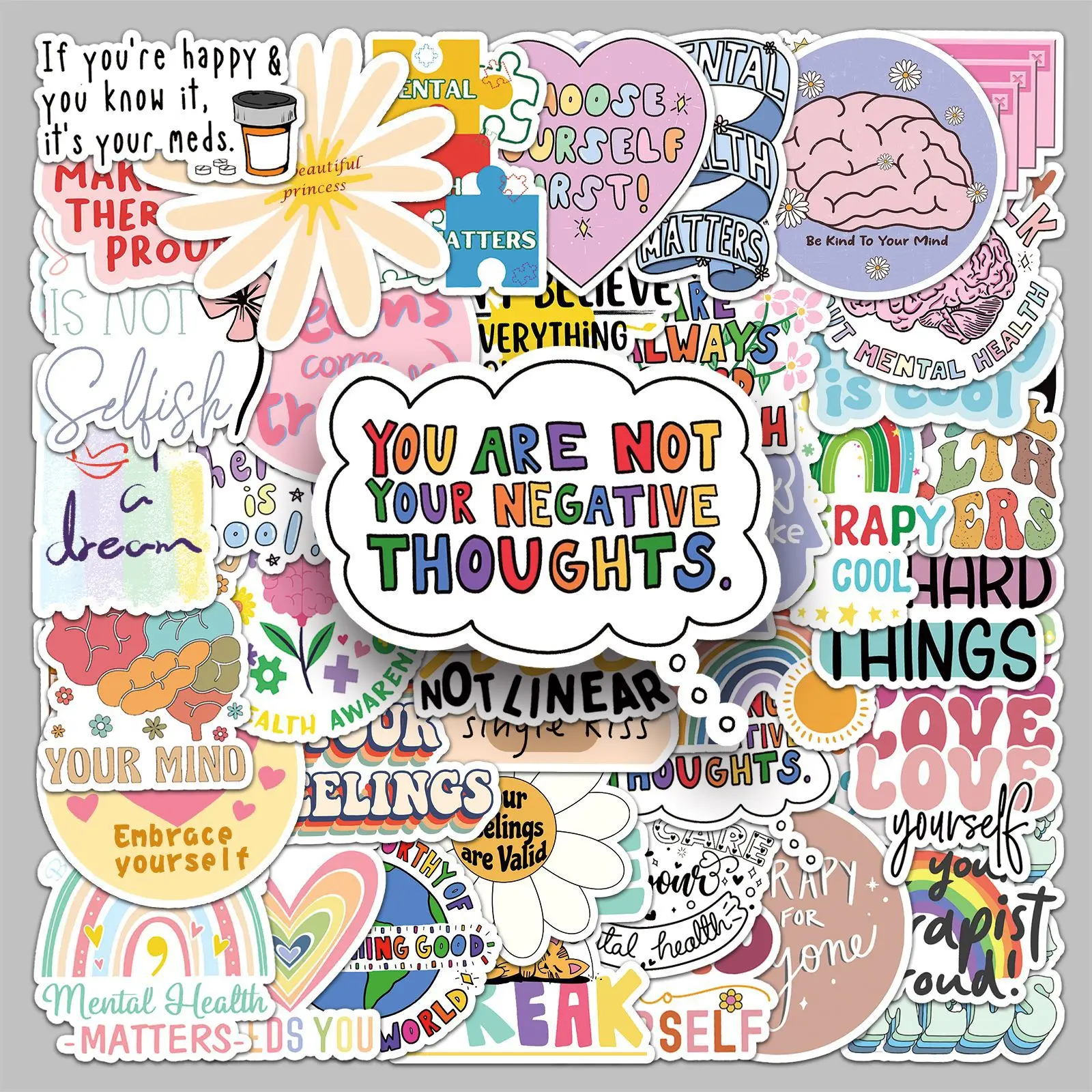 

50PCS Mental Health Stickers Inspirational English Short Sentences DIY Decorative Handbook Notebook Waterproof Stickers Kids Toy