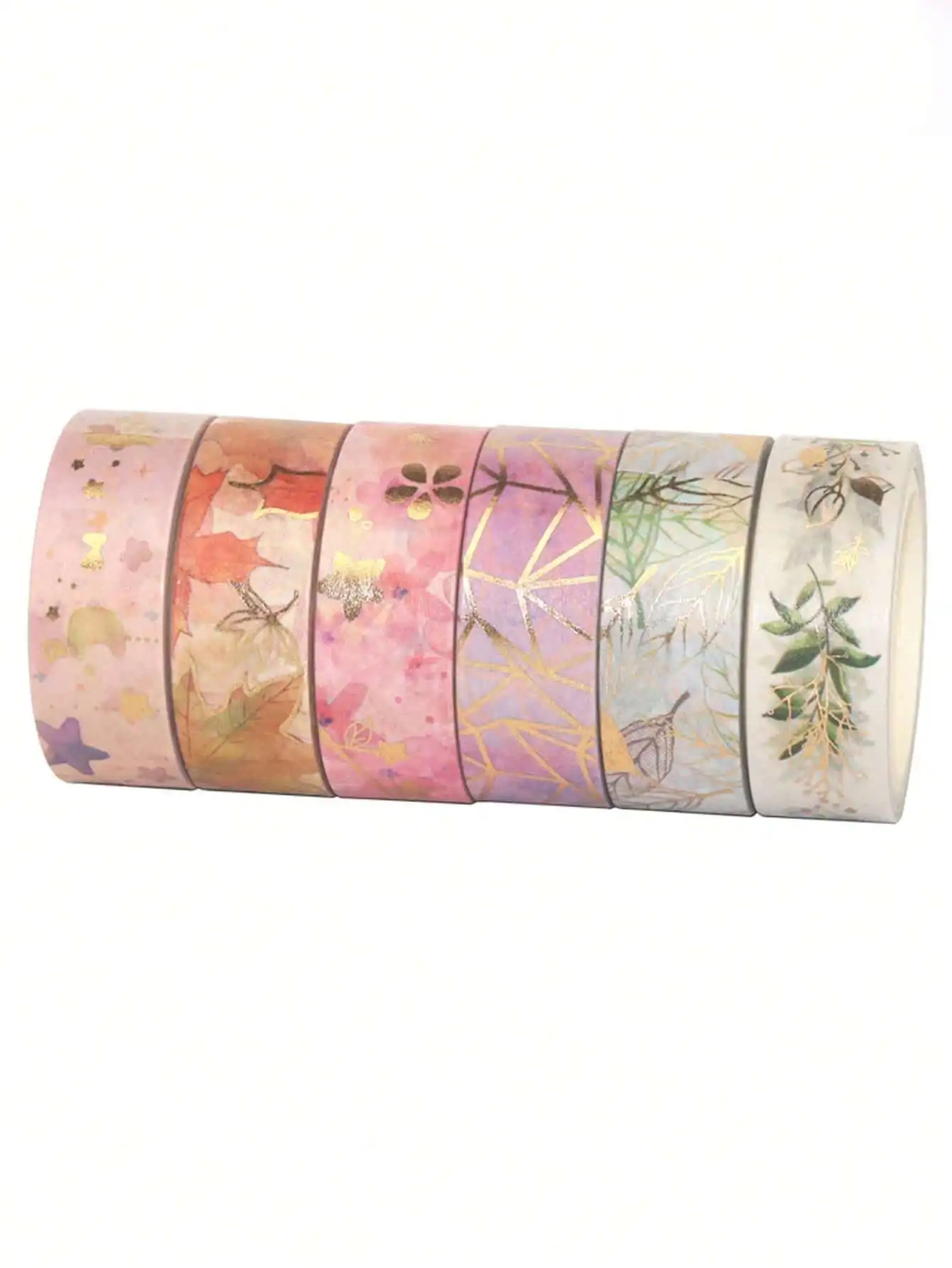 مجموعة 6 لفات من شريط اشي البرنز على شكل زهرة مع شريط لاصق مزخرف يدويًا إبداعيًا لمجلة غير المرغوب فيها، سجل القصاصات