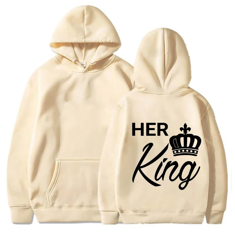 New Valentine\'s Day His Queen And Her King Printed Hoodies Men/Women Couple\'s Sweatshirts Casual Hoodie Personality Pullover