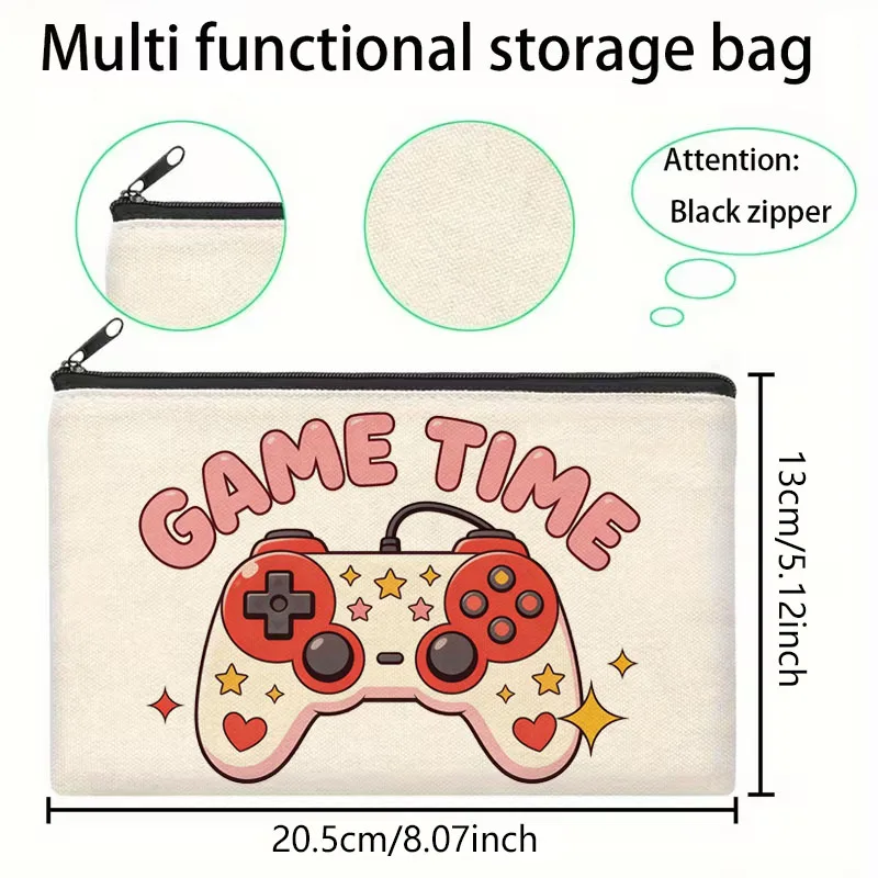 1PC Creative Game Console Themed Canvas Handbag, Makeup Storage Bag, Large Capacity Portable Canvas Bag