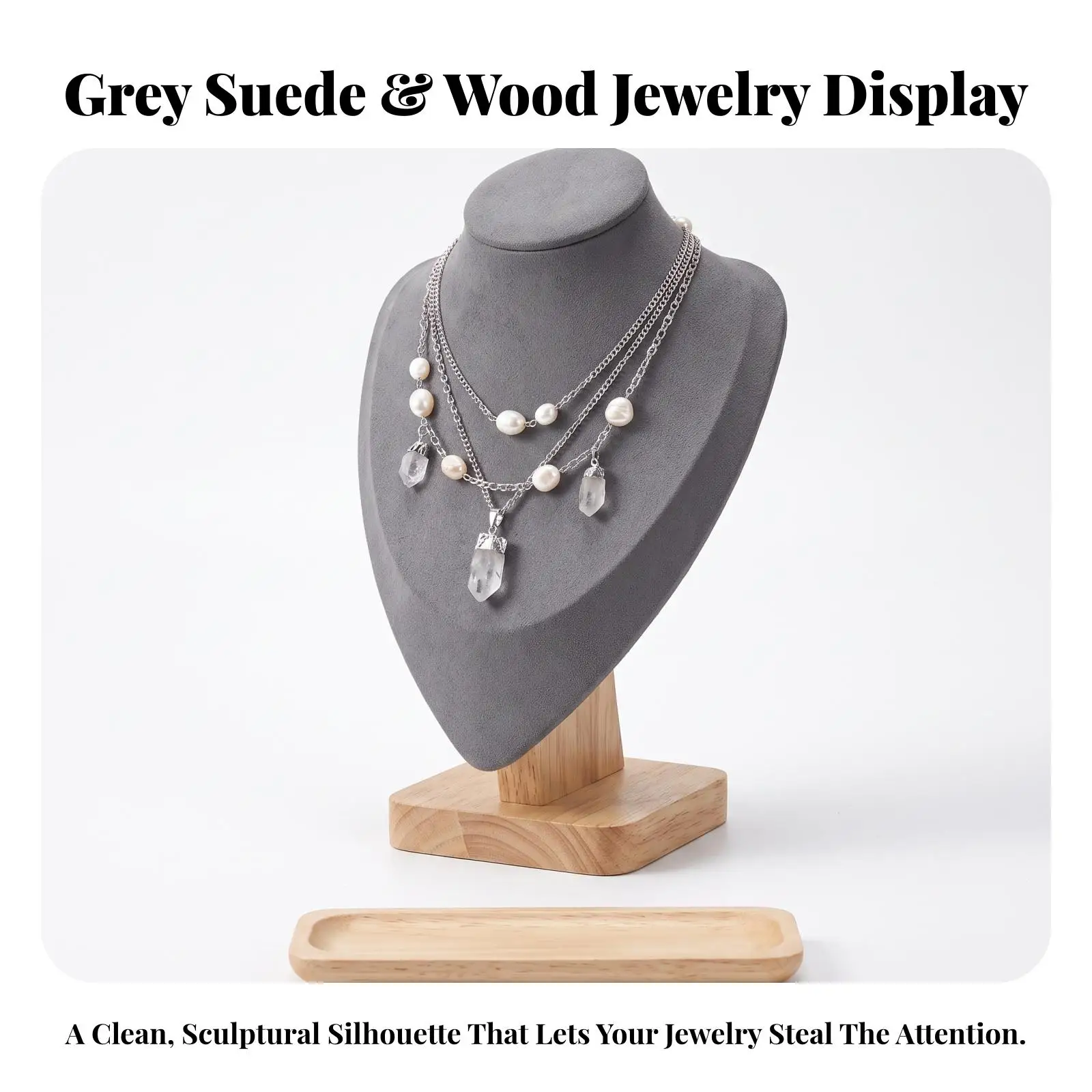 Necklace Display Bust with Wooden Base Professional Portrait Neck Form Holder Jewelry Torso Form Natural Pendant Holder Stable