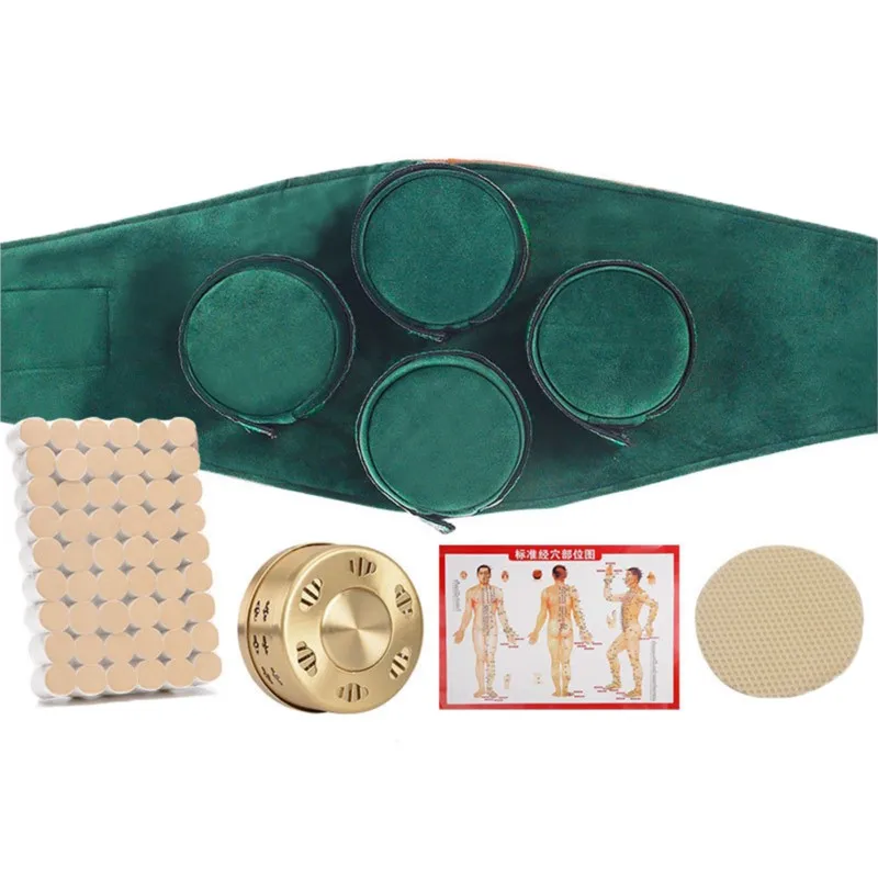 

1 Set New Green Velvet Bag Smokeless Moxibustion Therapy Box Moxa Sticks Burner Meridian Heating Massage Therapy Warm Women