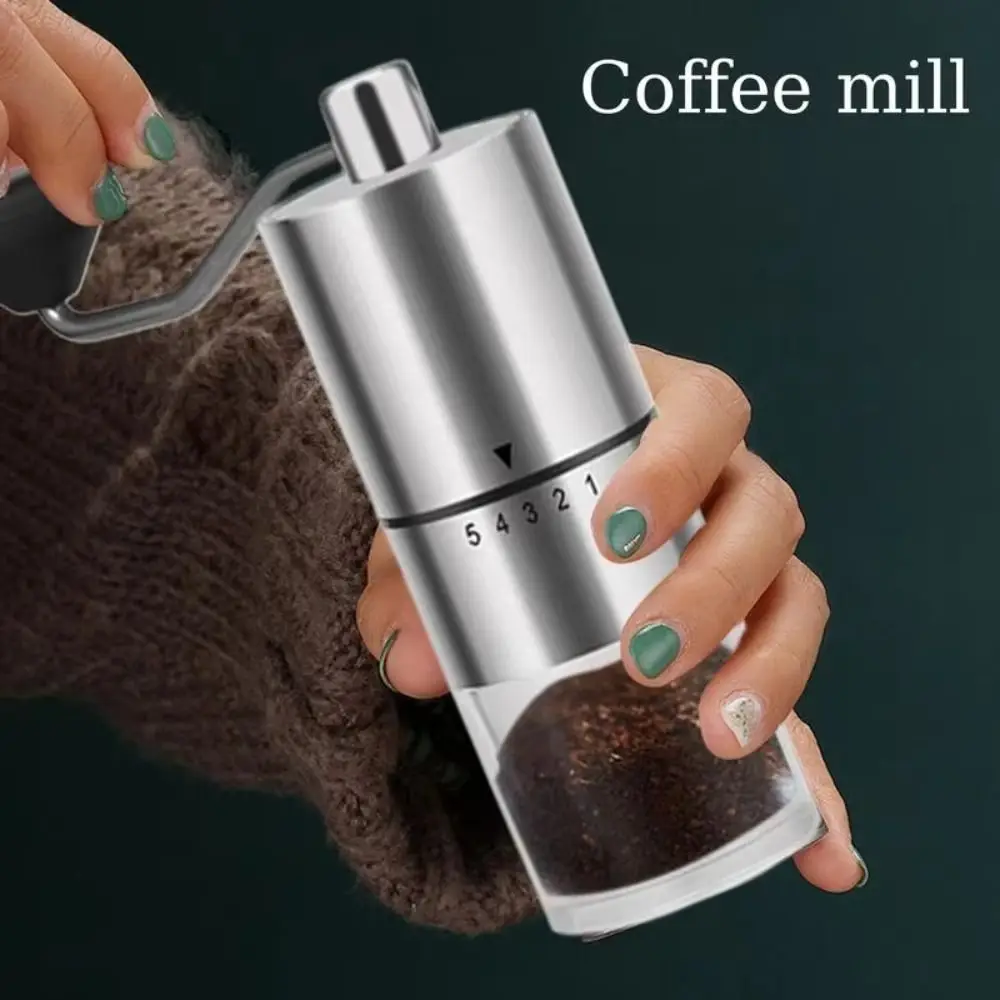 5-Gears Adjustable Coffee Bean Grinder Clear Bin Comfortable Handle Manual Coffee Grinder Detachable Effort Saving