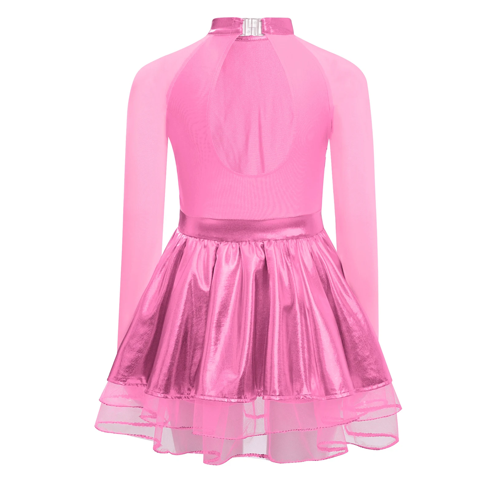 Kinder Mädchen Ballettkleid Funkelnde Pailletten Metallic Sheer Mesh Lange Ärmel Tutu Kleid Jazz Dance Schule Performance Kostüm