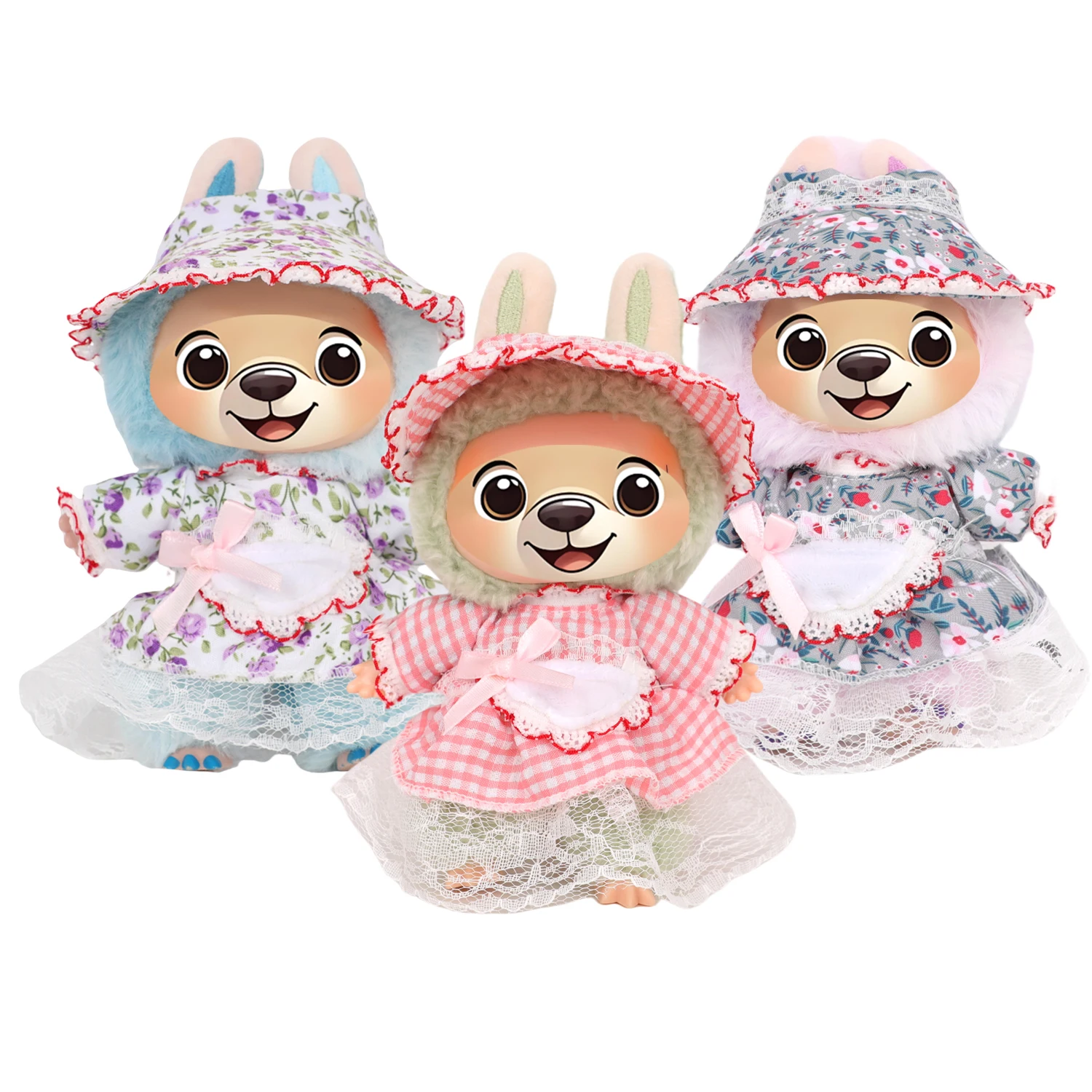 

Cute 17cm Labuabu Doll Princess Dress Suit Flower Grid Skirt+Sun Hat+Bow Tie Bib For V1 V2 Labuabu Dolls Cotton Toy Accessories
