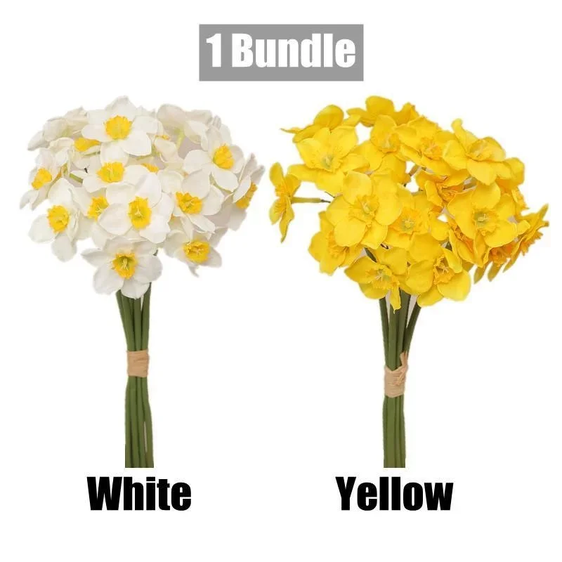 6Pcs/Bunch White Artificial Narcissus Flower Bouquet Home Garden Desktop Decoration Floral Party Wedding Bridal Fake Flowers