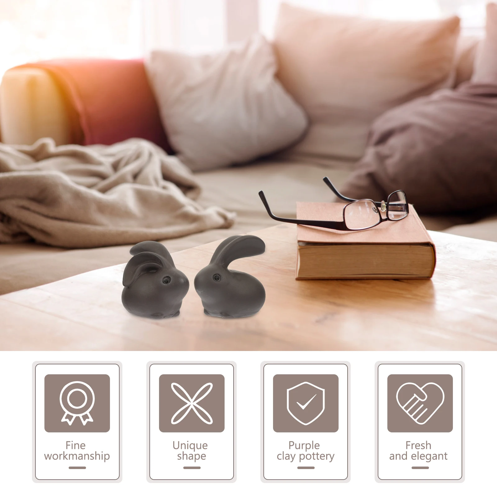 

1Pair Bunny Tea Pet Exquisite Animal Shape Ornament for Tea Tray Desktop Decoration Hotel Restaurant Living Space Chic