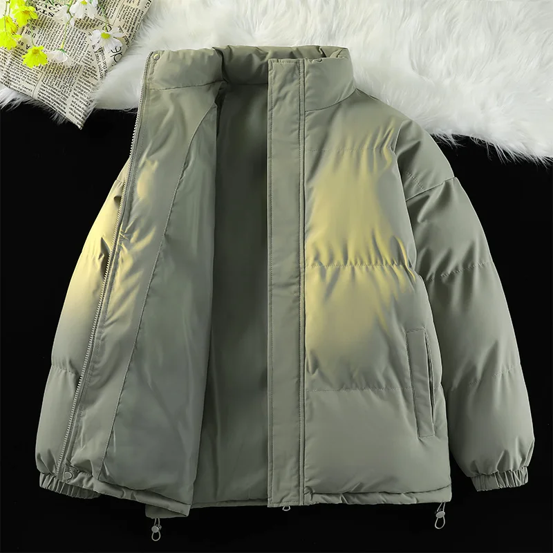 High Quality Winter Padded Clothes Solid Color Cold Resistant Warm Outdoor Sports Stand Collar Coat Men Comfortable Thick Jacket